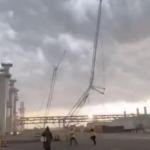 crawler crane falling down in wind storm